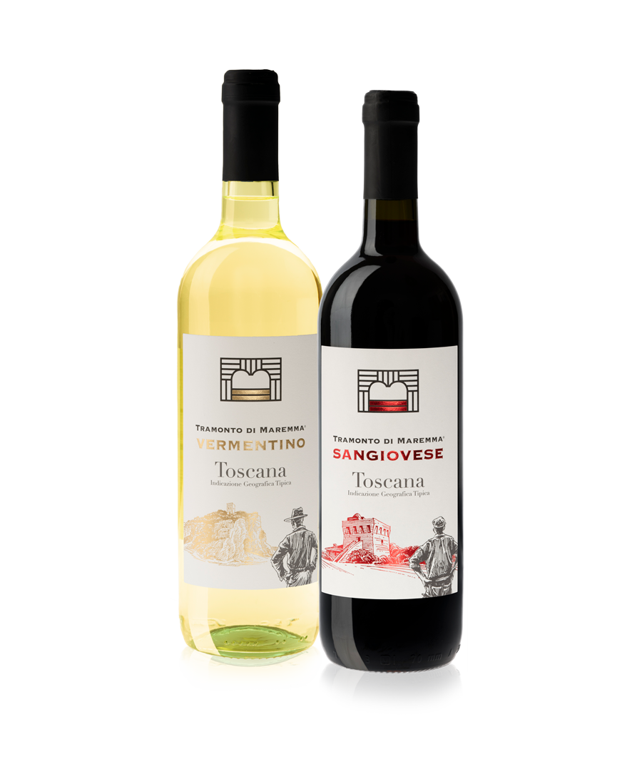 La linea di vini Tramonto di Cantina i vini di Maremma è composta da vini bianchi e vini rossi